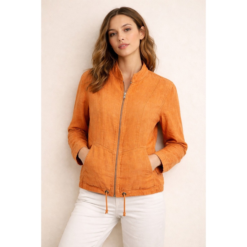 Chico's‎ Jacket Women 2 Linen Zip Front Lightweight Blouson Peach/Orange Utility